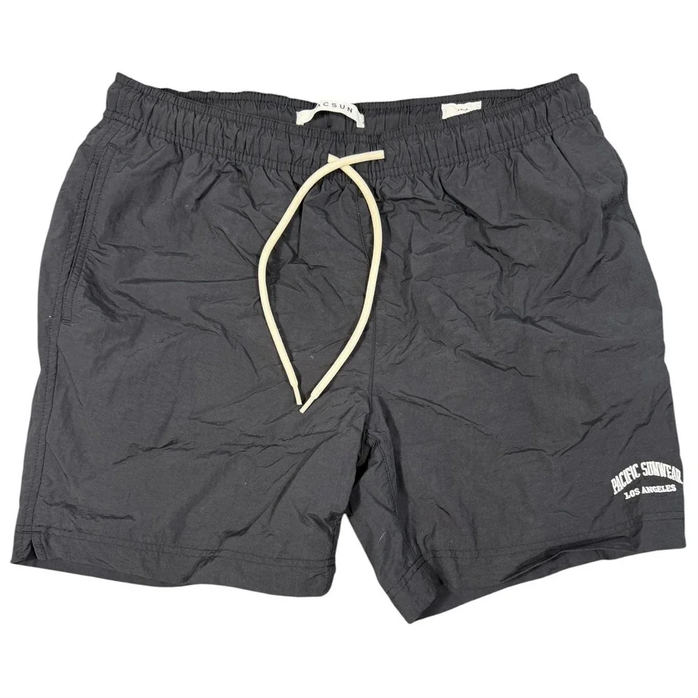 PacSun Swim Trunks Mens Medium Black Nylon‎ Mesh Lined Los Angeles Graphic 6in